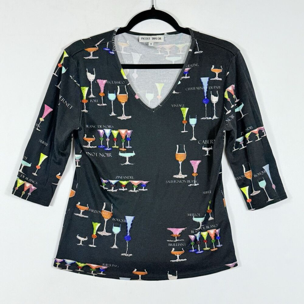 Nicole Taylor Vintage Beaded Wine Silk Blend Knit Shirt Top Women's Sz Medium‎
